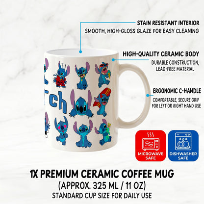 Stitch Expressions Collage Premium Ceramic Mug - Custom Name (11oz) | Microwave & Dishwasher Safe Coffee Cup