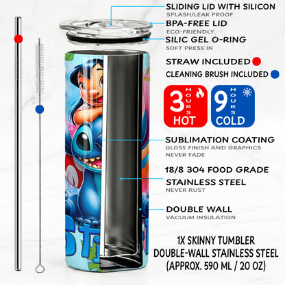 Lilo & Stitch Best Friends Skinny Tumbler - Custom Name (20oz) | Insulated Stainless Steel Travel Cup