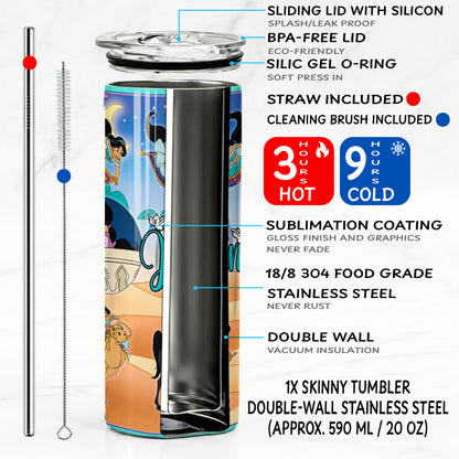 Princess Jasmine Magic Carpet Skinny Tumbler - Custom Name (20oz) | Insulated Stainless Steel Travel Cup