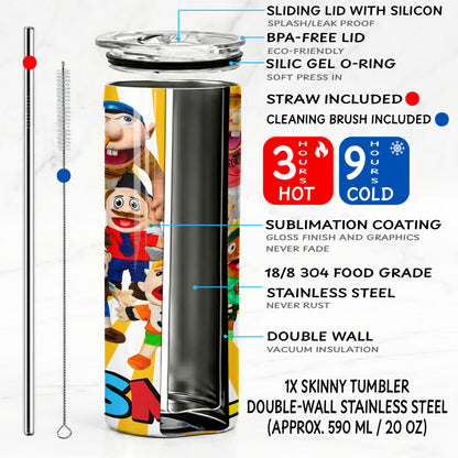 SML Puppet Friends Skinny Tumbler - Custom Name (20oz) | Insulated Stainless Steel Travel Cup