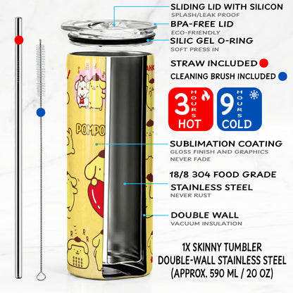 Pompompurin Yellow Heart Skinny Tumbler - Custom Name (20oz) | Insulated Stainless Steel Travel Cup