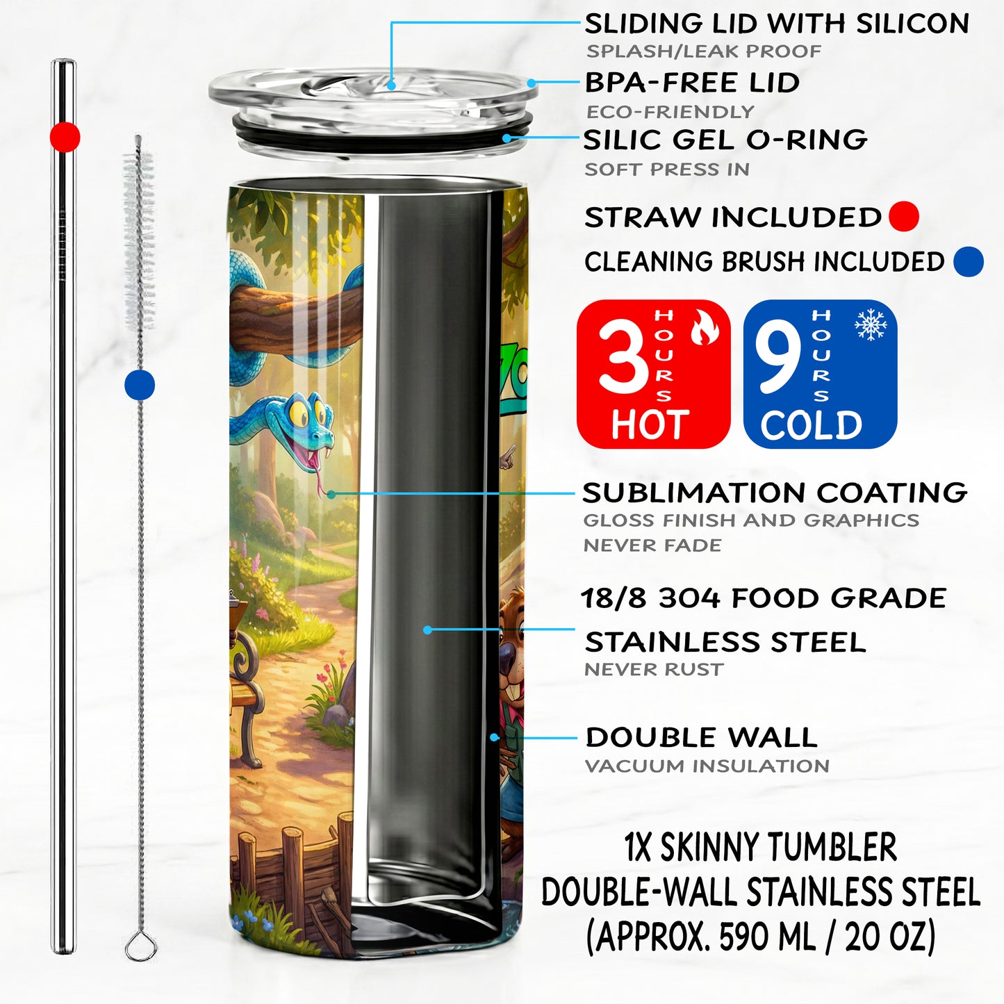 Zootopia Forest Patrol Skinny Tumbler - Custom Name (20oz) | Insulated Stainless Steel Travel Cup