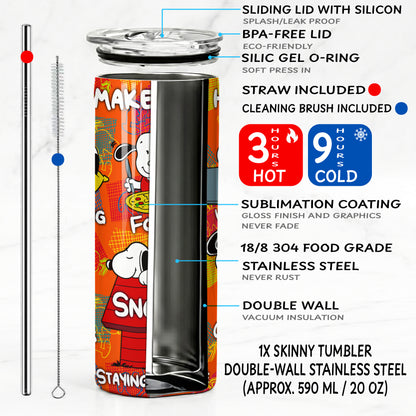 Snoopy What Makes Me Happy Skinny Tumbler - Custom Name (20oz) | Insulated Stainless Steel Travel Cup