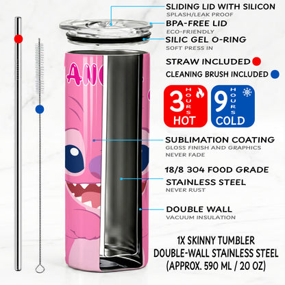 Angel Pink Hearts Skinny Tumbler - Custom Name (20oz) | Insulated Stainless Steel Travel Cup