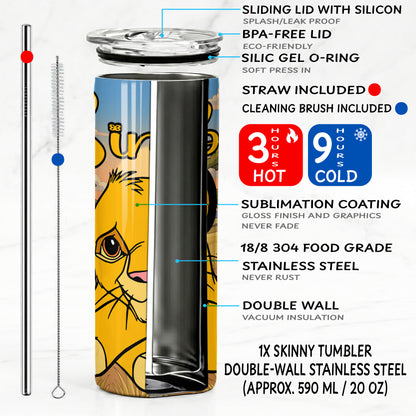 Simba The Lion King Savanna Skinny Tumbler - Custom Name (20oz) | Insulated Stainless Steel Travel Cup