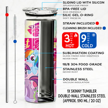 My Little Pony Best Friends Skinny Tumbler - Custom Name (20oz) | Insulated Stainless Steel Travel Cup