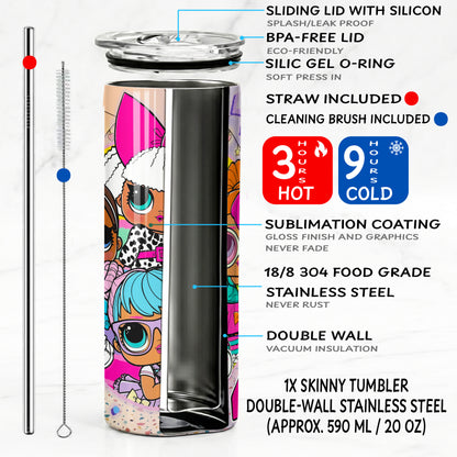 L.O.L. Surprise! Retro Vibes Skinny Tumbler - Custom Name (20oz) | Insulated Stainless Steel Travel Cup