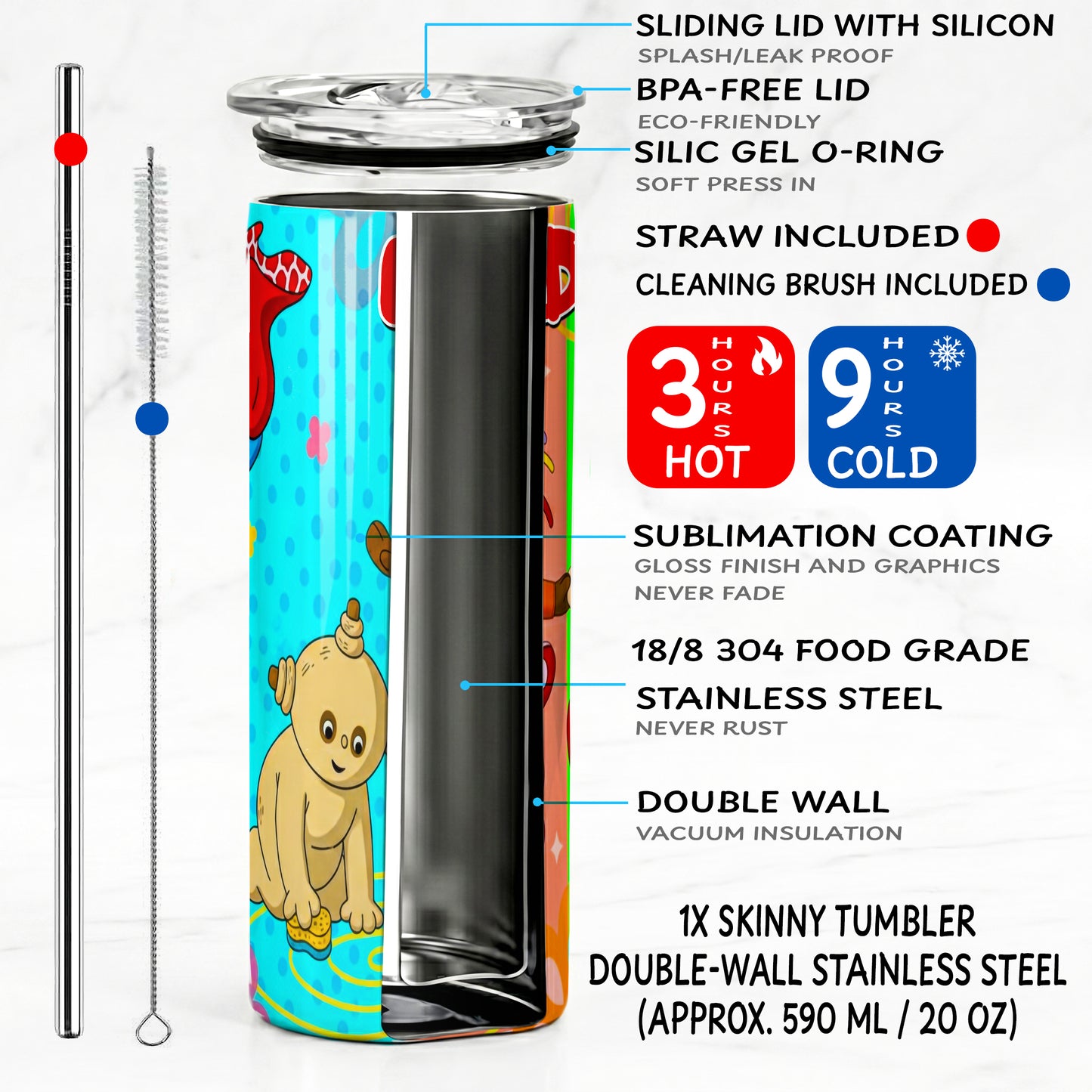 In the Night Garden Friends Skinny Tumbler - Custom Name (20oz) | Insulated Stainless Steel Travel Cup
