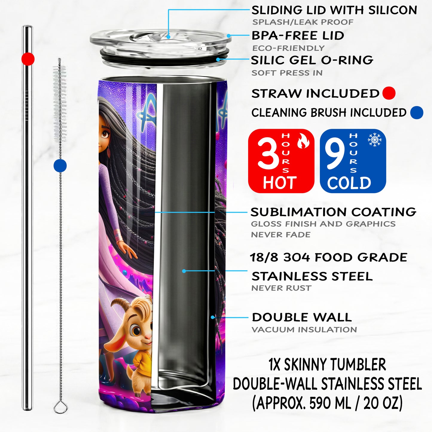Asha Wish Magic Skinny Tumbler - Custom Name (20oz) | Insulated Stainless Steel Travel Cup