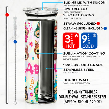 Labubu Monsters Pastel Skinny Tumbler - Custom Name (20oz) | Insulated Stainless Steel Travel Cup