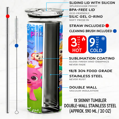Pinkfong & Friends Musical Skinny Tumbler - Custom Name (20oz) | Insulated Stainless Steel Travel Cup