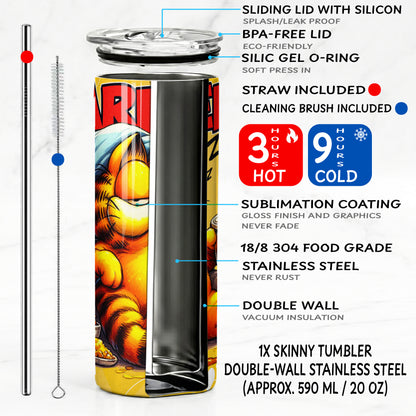 Garfield Sleepy Cat Skinny Tumbler - Custom Name (20oz) | Insulated Stainless Steel Travel Cup