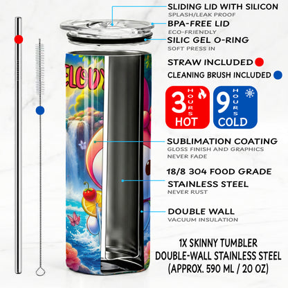 My Melody Waterfall Skinny Tumbler - Custom Name (20oz) | Insulated Stainless Steel Travel Cup