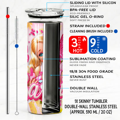 Barbie Butterfly Glow Skinny Tumbler - Custom Name (20oz) | Insulated Stainless Steel Travel Cup