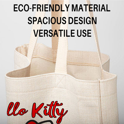 Hello Kitty Linen Tote Bag - Custom Name (35x45cm) | Eco-Friendly Lightweight Shopping & Everyday Carrier