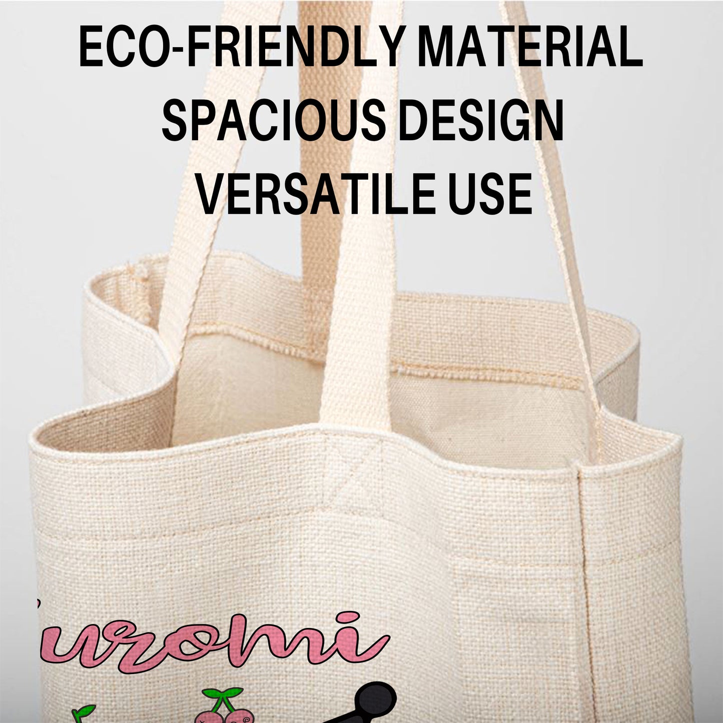 Kuromi Sanrio Linen Tote Bag - Custom Name (35x45cm) | Eco-Friendly Lightweight Shopping & Everyday Carrier