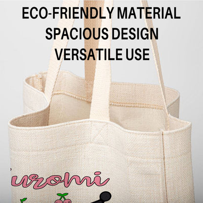 Kuromi Sanrio Linen Tote Bag - Custom Name (35x45cm) | Eco-Friendly Lightweight Shopping & Everyday Carrier