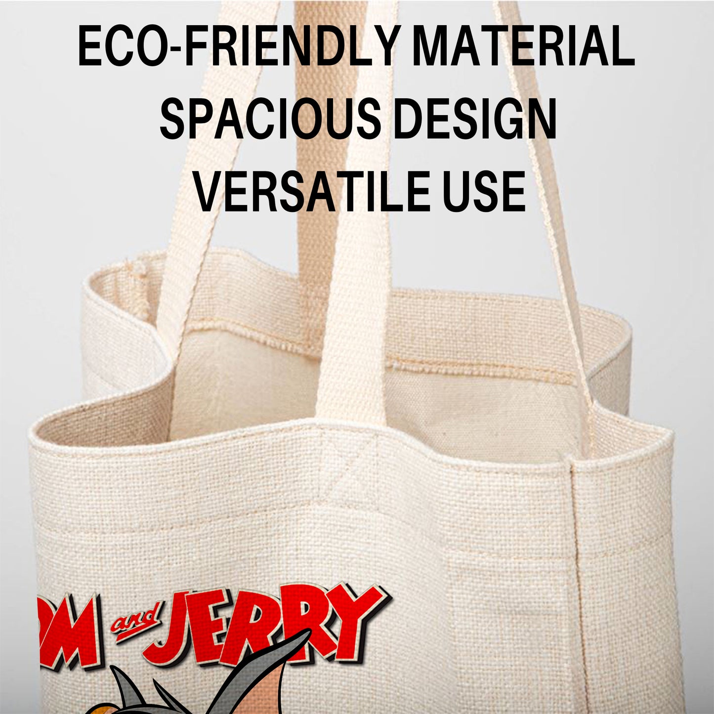 Tom & Jerry Classic Cartoon Linen Tote Bag - Custom Name (35x45cm) | Eco-Friendly Lightweight Shopping & Everyday Carrier