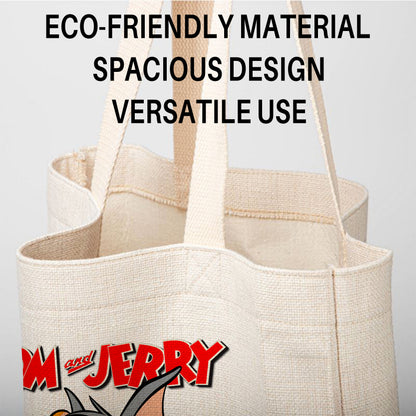 Tom & Jerry Classic Cartoon Linen Tote Bag - Custom Name (35x45cm) | Eco-Friendly Lightweight Shopping & Everyday Carrier