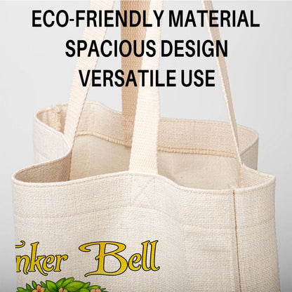 Tinker Bell Fairy Linen Tote Bag - Custom Name (35x45cm) | Eco-Friendly Lightweight Shopping & Everyday Carrier