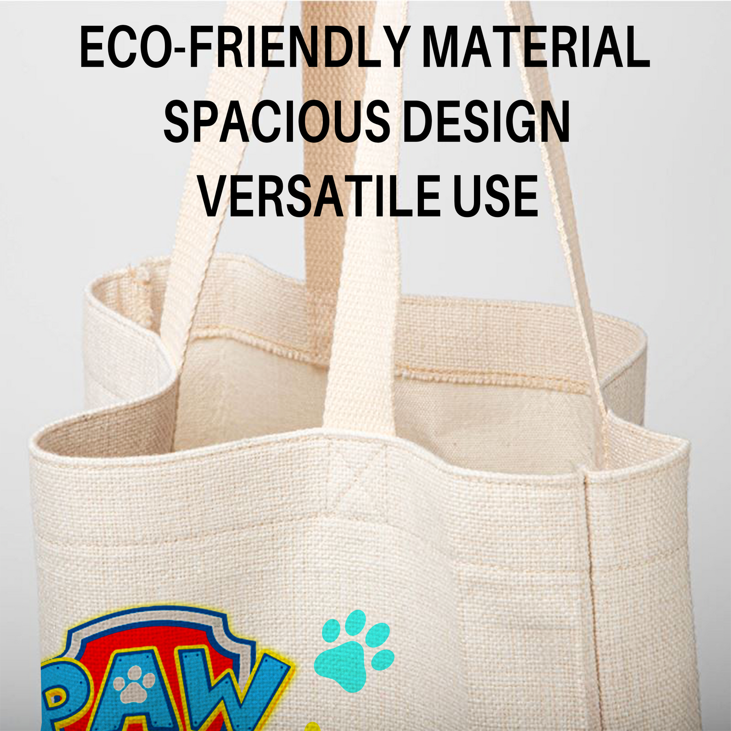 Paw Patrol Rescue Pups Linen Tote Bag - Custom Name (35x45cm) | Eco-Friendly Lightweight Shopping & Everyday Carrier