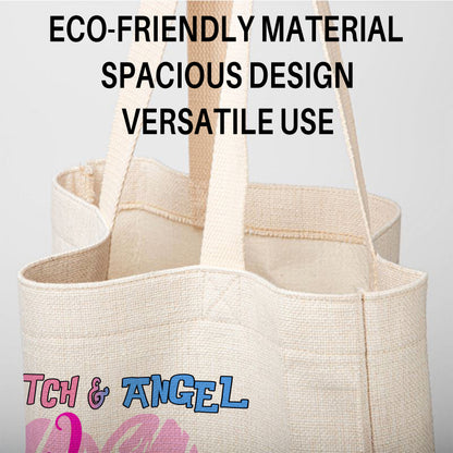 Stitch & Angel Love Linen Tote Bag - Custom Name (35x45cm) | Eco-Friendly Lightweight Shopping & Everyday Carrier