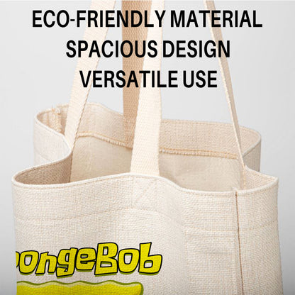 SpongeBob SquarePants Glasses Linen Tote Bag - Custom Name (35x45cm) | Eco-Friendly Lightweight Shopping & Everyday Carrier