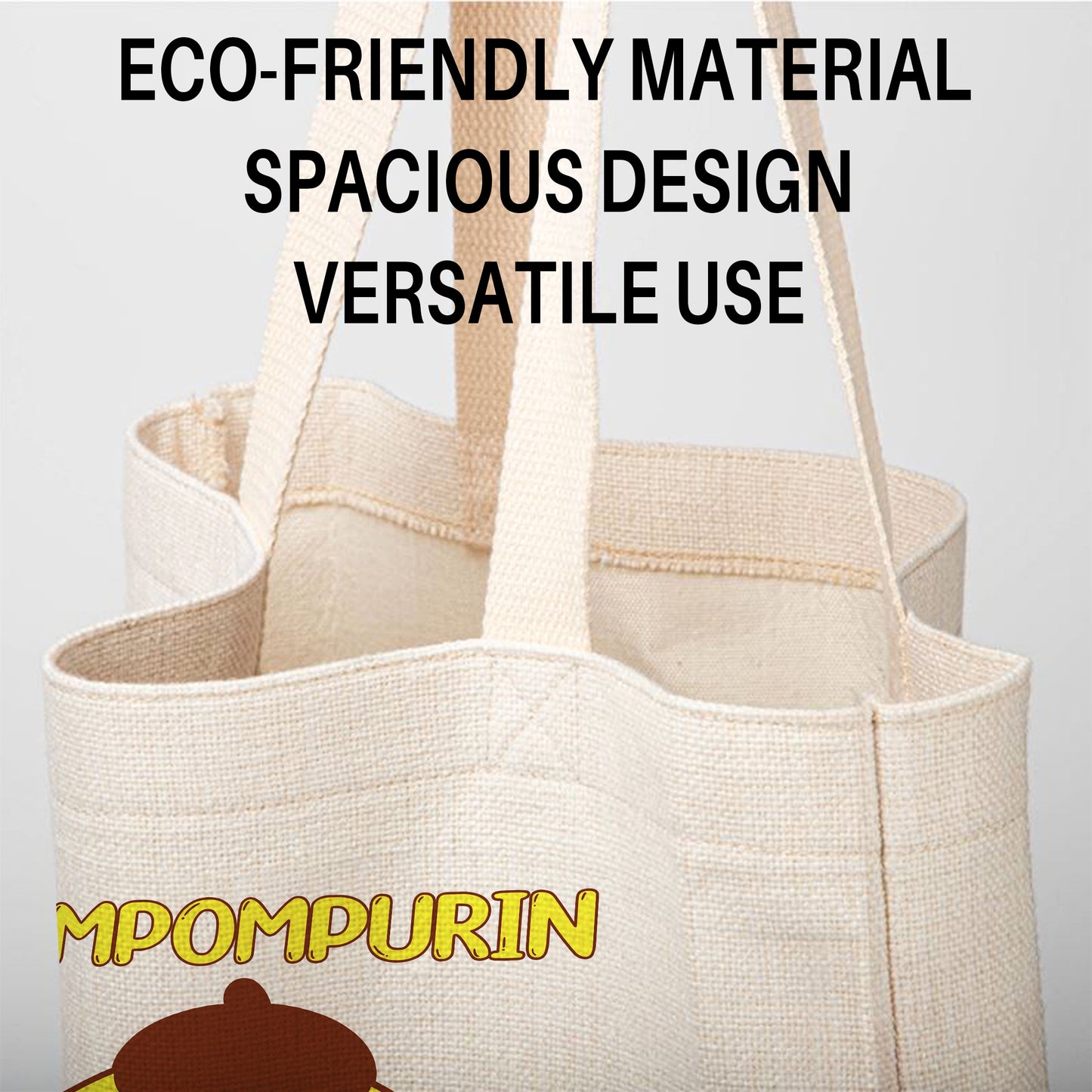 Pompompurin Sanrio Linen Tote Bag - Custom Name (35x45cm) | Eco-Friendly Lightweight Shopping & Everyday Carrier