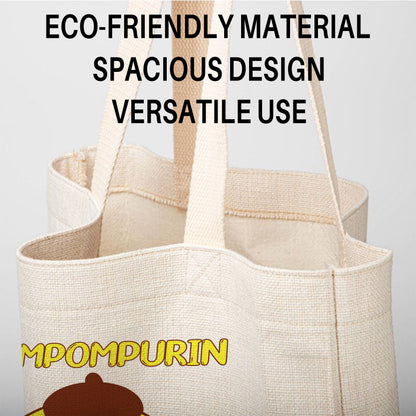 Pompompurin Sanrio Linen Tote Bag - Custom Name (35x45cm) | Eco-Friendly Lightweight Shopping & Everyday Carrier