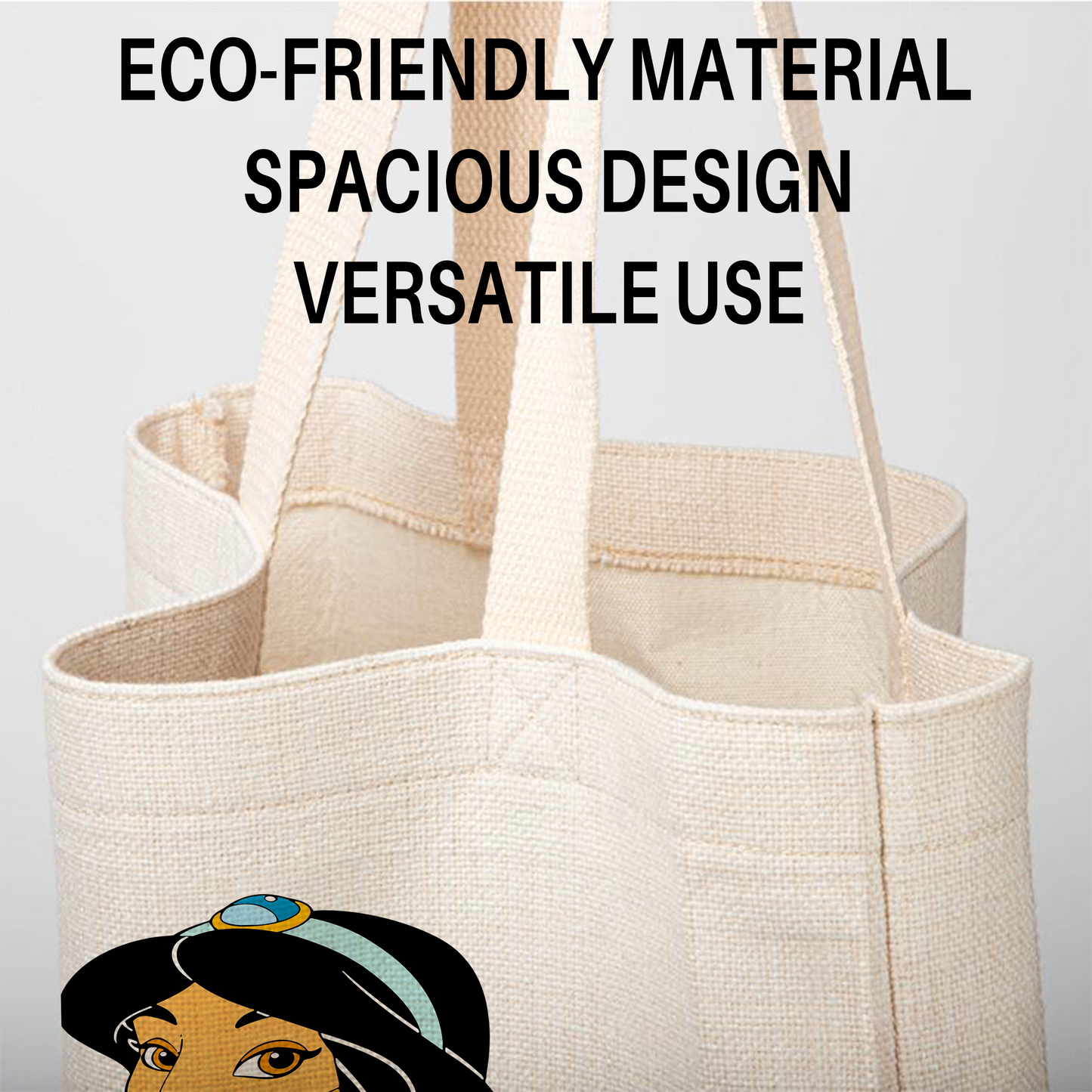 Princess Jasmine Linen Tote Bag - Custom Name (35x45cm) | Eco-Friendly Lightweight Shopping & Everyday Carrier