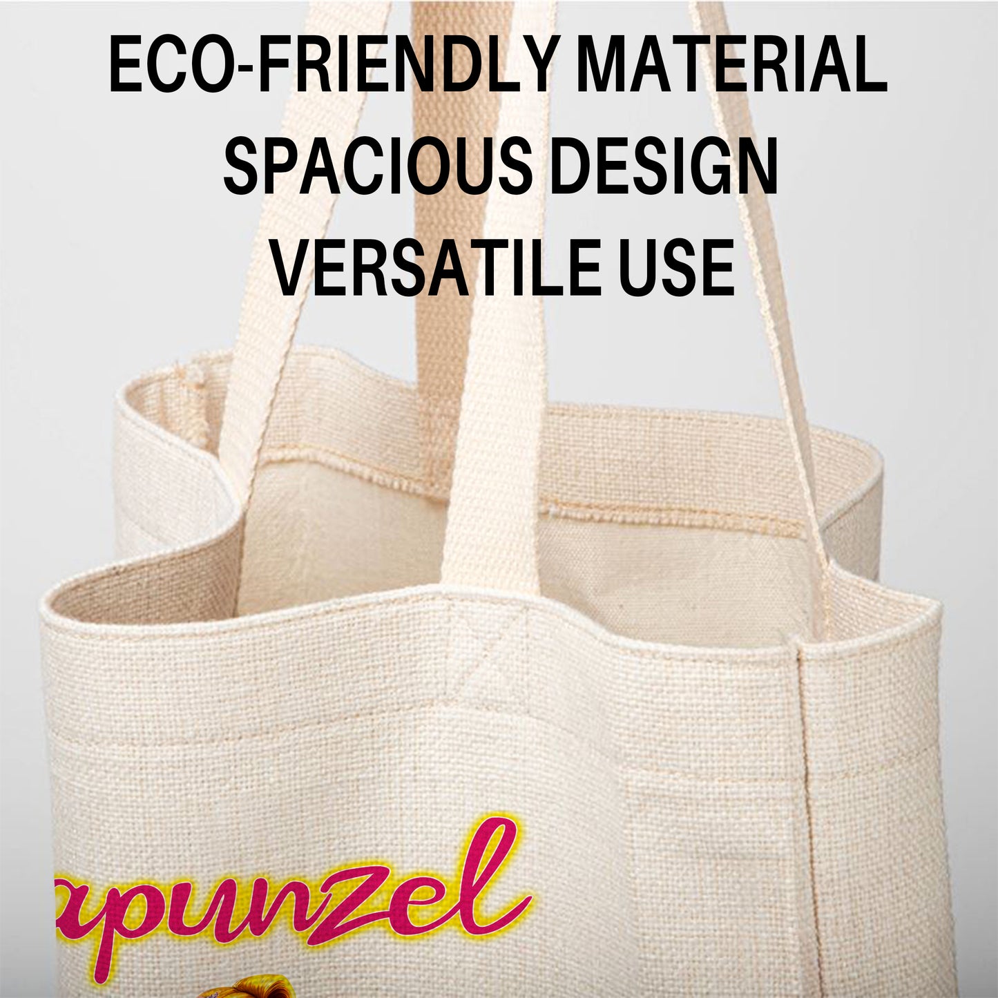Princess Rapunzel Linen Tote Bag - Custom Name (35x45cm) | Eco-Friendly Lightweight Shopping & Everyday Carrier