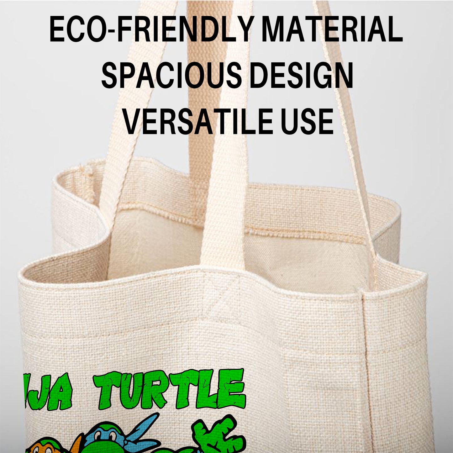 Teenage Mutant Ninja Turtles Linen Tote Bag - Custom Name (35x45cm) | Eco-Friendly Lightweight Shopping & Everyday Carrier