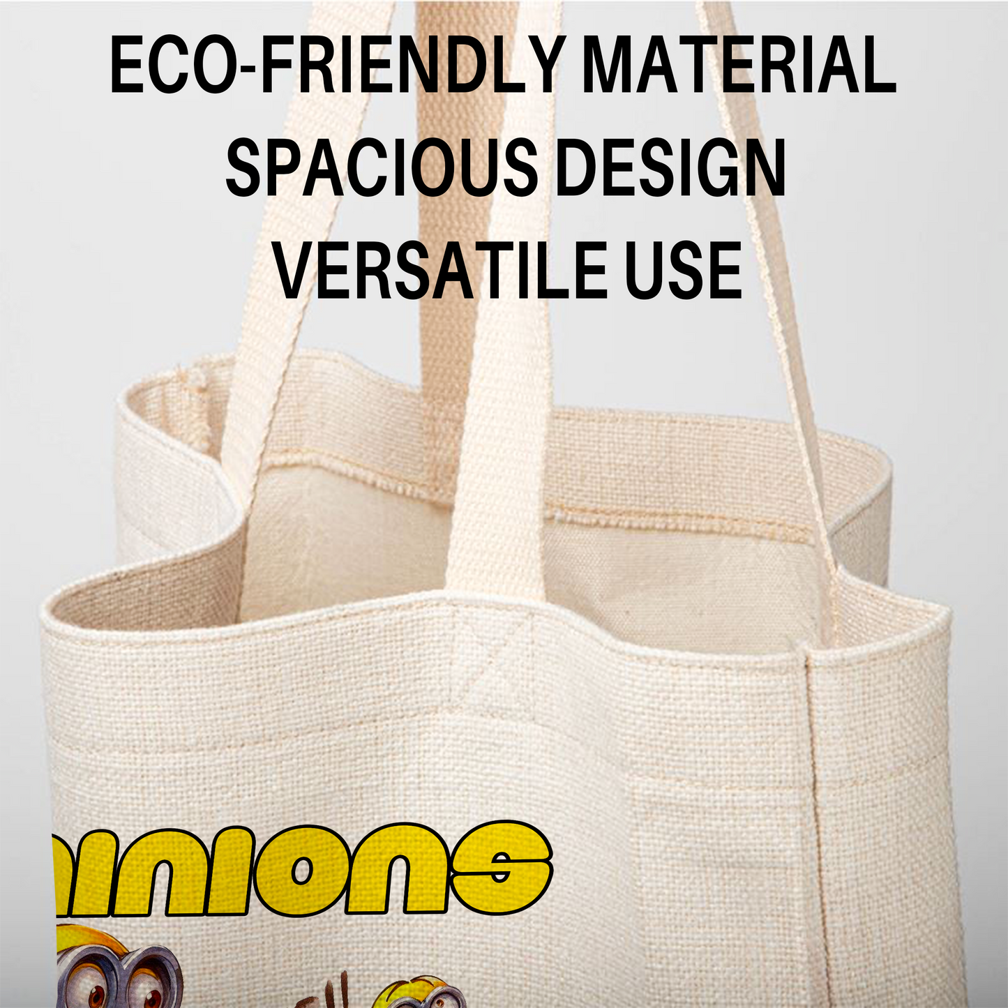 Minions Linen Tote Bag - Custom Name (35x45cm) | Eco-Friendly Lightweight Shopping & Everyday Carrier