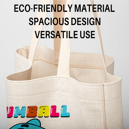 Gumball Blue Cat Linen Tote Bag - Custom Name (35x45cm) | Eco-Friendly Lightweight Shopping & Everyday Carrier