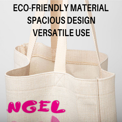 Angel Pink Alien Linen Tote Bag - Custom Name (35x45cm) | Eco-Friendly Lightweight Shopping & Everyday Carrier