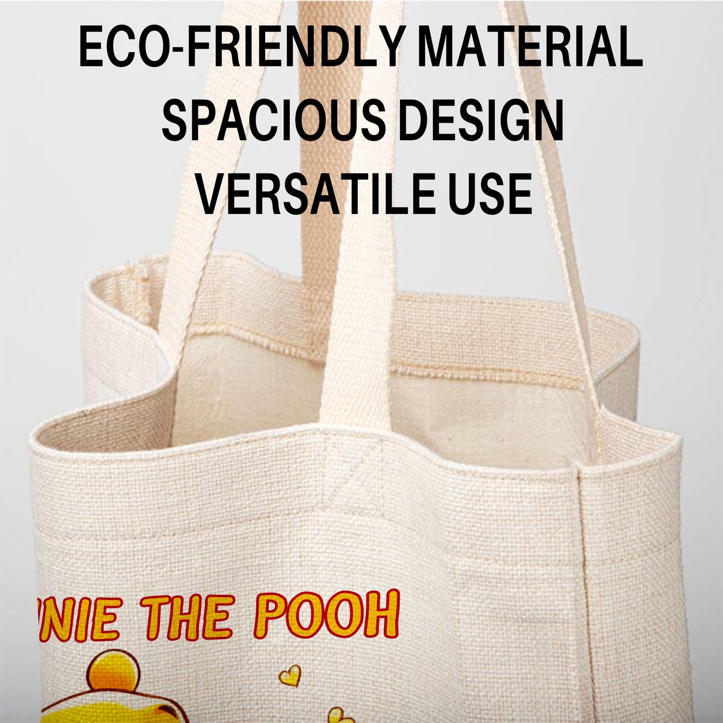 Winnie the Pooh Bear Linen Tote Bag - Custom Name (35x45cm) | Eco-Friendly Lightweight Shopping & Everyday Carrier