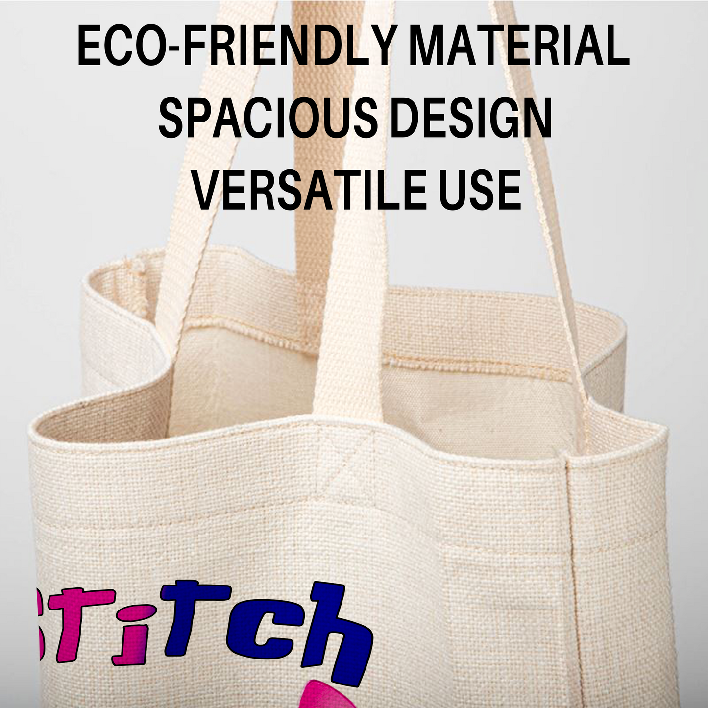 Stitch Waving Personalized Linen Tote Bag - Custom Name (35x45cm) | Eco-Friendly Friendly Hello Shopper & everyday Carrier
