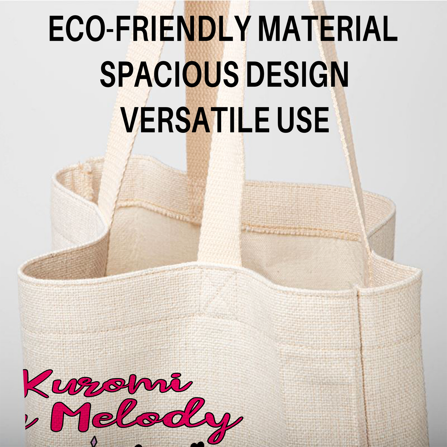 Kuromi & My Melody Linen Tote Bag - Custom Name (35x45cm) | Eco-Friendly Lightweight Shopping & Everyday Carrier