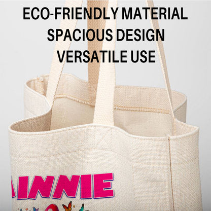 Minnie Mouse Floral Splash Linen Tote Bag - Custom Name (35x45cm) | Eco-Friendly Lightweight Shopping & Everyday Carrier