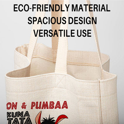 Timon & Pumbaa Hakuna Matata Linen Tote Bag - Custom Name (35x45cm) | Eco-Friendly Lightweight Shopping & Everyday Carrier