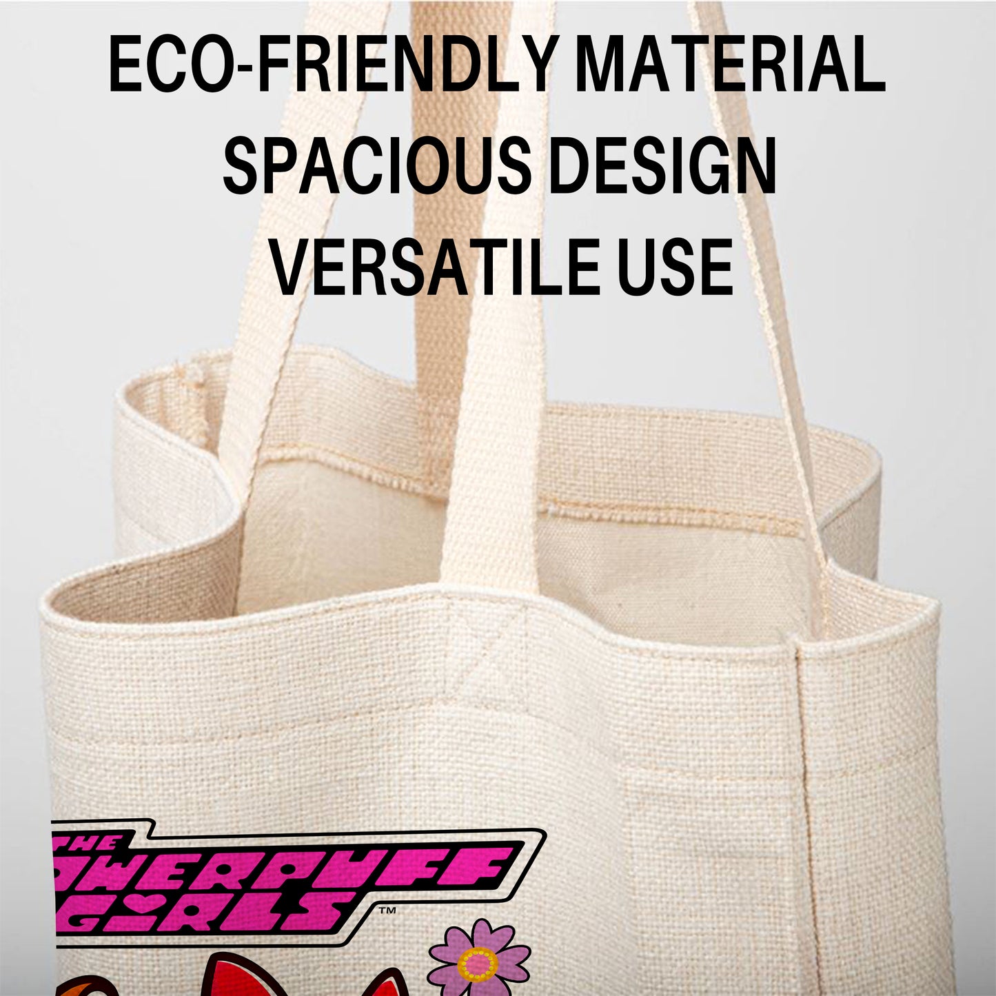 The Powerpuff Girls Linen Tote Bag - Custom Name (35x45cm) | Eco-Friendly Lightweight Shopping & Everyday Carrier