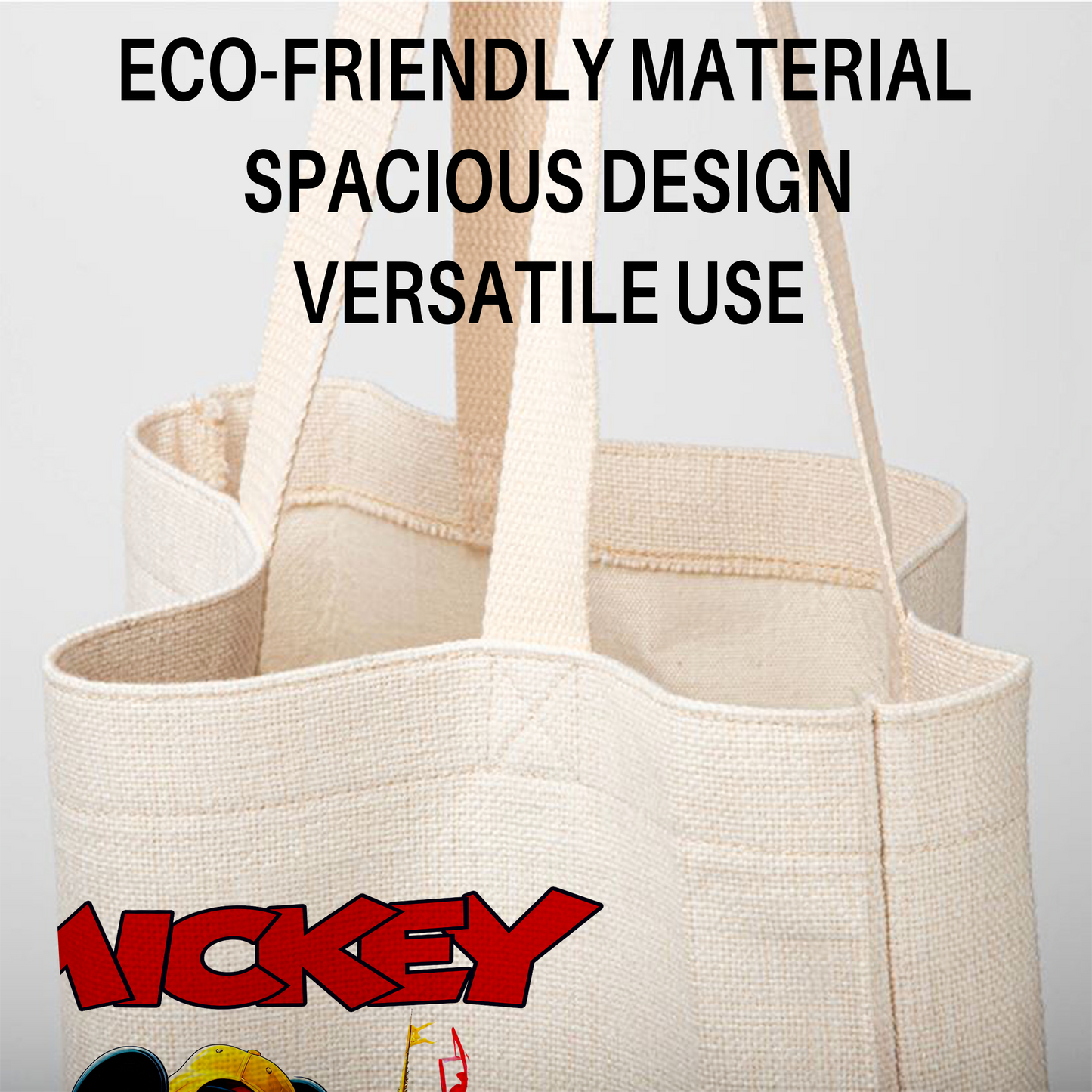 Retro Mickey Mouse Linen Tote Bag - Custom Name (35x45cm) | Eco-Friendly Lightweight Shopping & Everyday Carrier