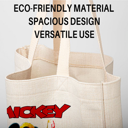 Retro Mickey Mouse Linen Tote Bag - Custom Name (35x45cm) | Eco-Friendly Lightweight Shopping & Everyday Carrier