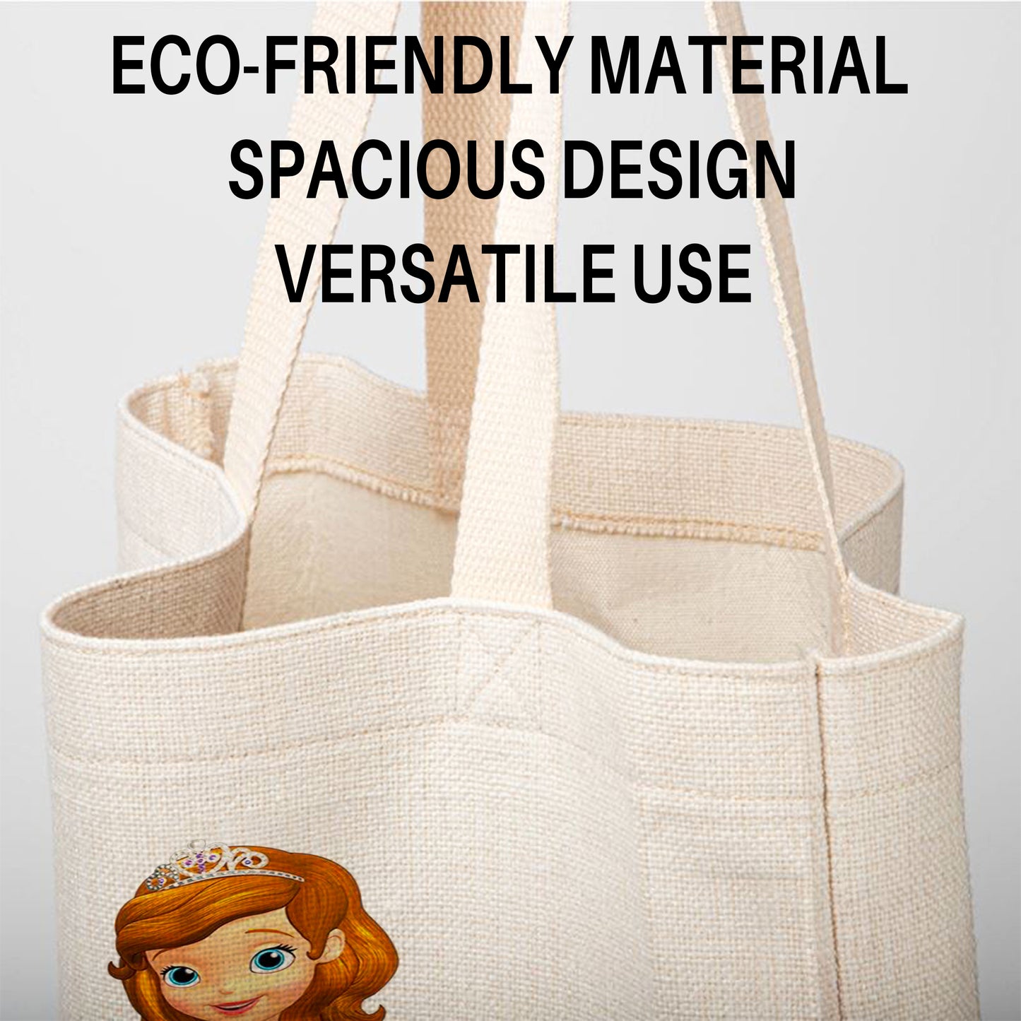 Princess Sofia Linen Tote Bag - Custom Name (35x45cm) | Eco-Friendly Lightweight Shopping & Everyday Carrier