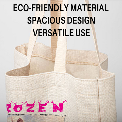 Frozen Elsa & Anna Linen Tote Bag - Custom Name (35x45cm) | Eco-Friendly Lightweight Shopping & Everyday Carrier