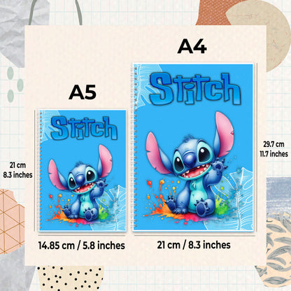 Stitch Splash Whimsy Spiral Notebook  - Custom Name | A5 | 60 Pages (30 Sheets) | Cute & Colorful Design