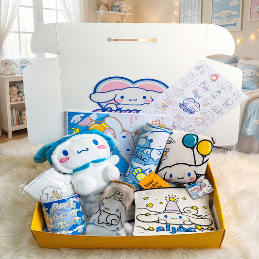 Cinnamoroll Kawaii Coloring Fun Box – Custom Name | Includes Plush, Coloring Book, Drinkware Set & More
