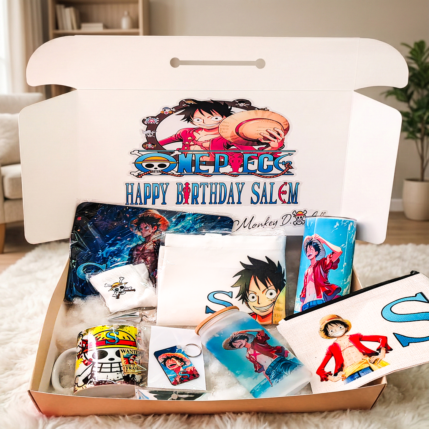 One Piece Monkey D. Luffy Adventure Box – Custom Name | Includes Tote Bag, Drinkware, Pouch Set & More