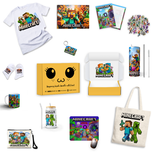 Minecraft Adventure Box – Custom Name | Includes T-Shirt, Puzzle, Notebook & Drinkware Set & More