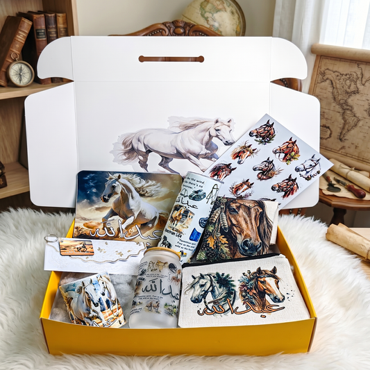 Majestic Equestrian Fan Box – Custom Arabic Name | Includes Pouches, Drinkware, Sticker Sheet & More